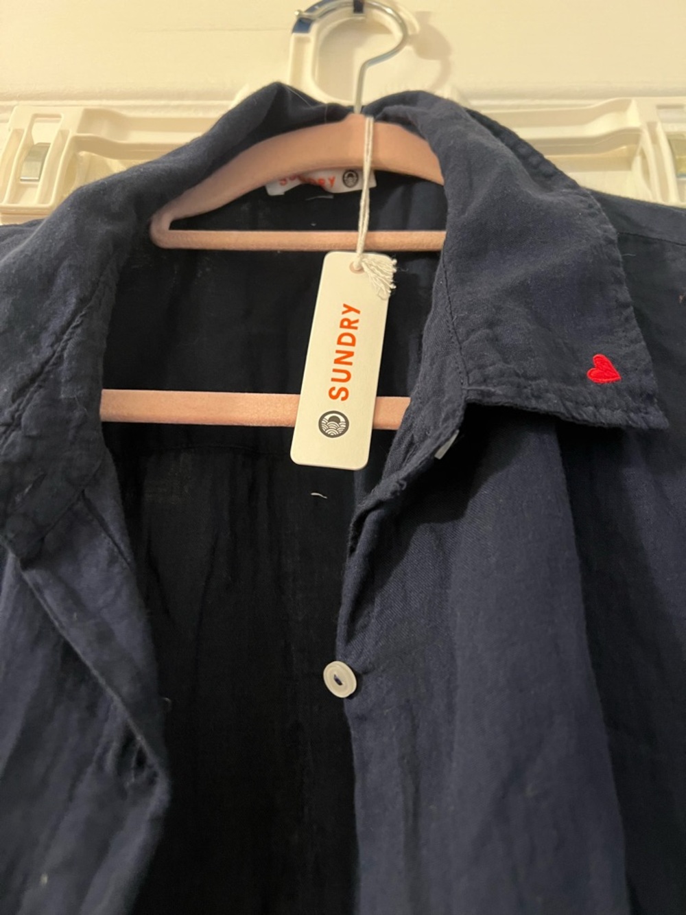 Sundry Navy  Lightweight Button-Up Shirt With Embroidered Destinations - Picture 3 of 7
